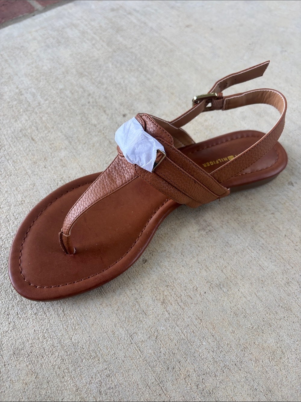 Tommy Hilfiger Brown Leather Slingback Thong Sandals